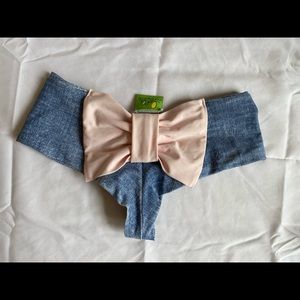Lolli Swim bikini bow bottom in chambray and pink